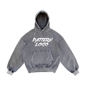 เสื้อฮู้ดดี้โอเวอร์ไซส์สไตล์วินเทจ OEM ผ้าฟลีซสีซีดจาง 100% ผ้าฝ้าย สำหรับฤดูหนาว ล้างสีแบบแอซิดวอช ดีไซน์ขาดๆ ไม่มีเชือกผูก สตรีทแวร์ - Product Image 4