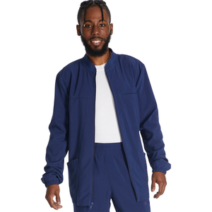 Chaqueta de algodón 100% con 3 bolsillos y cremallera frontal para hombre de marca personalizada, uniforme de hospital de manga larga con cuello levantado y puños elásticos - Product Image 6