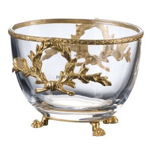 Bol de forme ronde en verre transparent avec cadre élégant unique en aluminium plaqué or pour fruits et autres articles bol de service et de décoration - Product Image 5