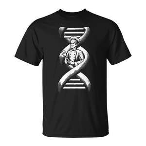 Camiseta de Diseño Cooking Chef DNA para Hombre, Cuello Redondo, Negra, con Estampado Gráfico, Manga Corta, 100% Algodón, Corte Regular, Informal, Tejido de Punto Jersey - Product Image 1