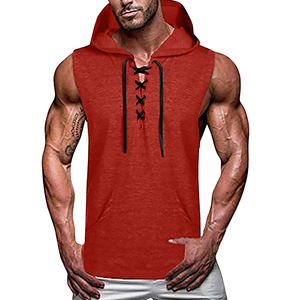 เสื้อมีฮู้ดแขนกุดสำหรับยิมของผู้ชายเสื้อกล้ามออกกำลังกายฤดูร้อนเสื้อถักฟิตกล้ามเนื้อสำหรับเพาะกายการออกแบบหน้าจอพิมพ์ - Product Image 4