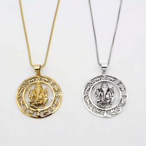 Pendentif Ganesh Charm en laiton rond, pendentif Ganesha en argent sterling et or, breloque hindoue bijoux bouddhistes, bijoux de yoga - Product Image 1