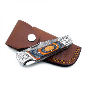 Venta caliente profesional Damasco plegable cuchillo de caza de alta resistencia DIY mango de madera personalizable soporte OEM - Product Image 6