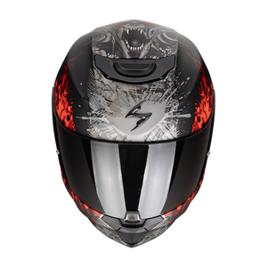 Casque de course rétro Scorpion Exo-391 Wolf, design Predator, double visière, coque en PC, noir mat, argent, rouge, unisexe, 4 saisons - Product Image 2