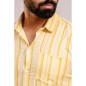 Camisa de Vestir Casual para Hombre, 100% Algodón, Estampada con Rayas Amarillas, Popelina Tejida, Mangas Largas, Transpirable, Talla 6XL, para Otoño y Oficina - Product Image 5