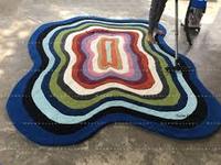 Tapis rond irrégulier fait main 100 % laine tufté à la main pour salon, chambre d'amis, chambre d'enfant, technique de tissage pour utilisation en voiture