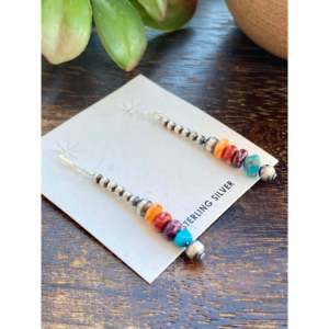 Boucles d'oreilles pendantes en argent sterling et pierres multicolores Navajo pour les occasions de cadeaux - Product Image 2
