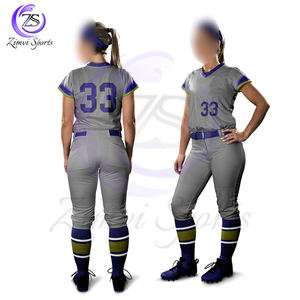 Avec prix de gros Logo personnalisé de la plus haute qualité en gris avec produit respirant de couleur bleue Uniforme de softball unisexe - Product Image 1