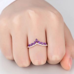 Bague en or 18 carats avec pierre précieuse et améthyste Bagues de luxe en or massif de nouveau design avec de vrais diamants - Product Image 5