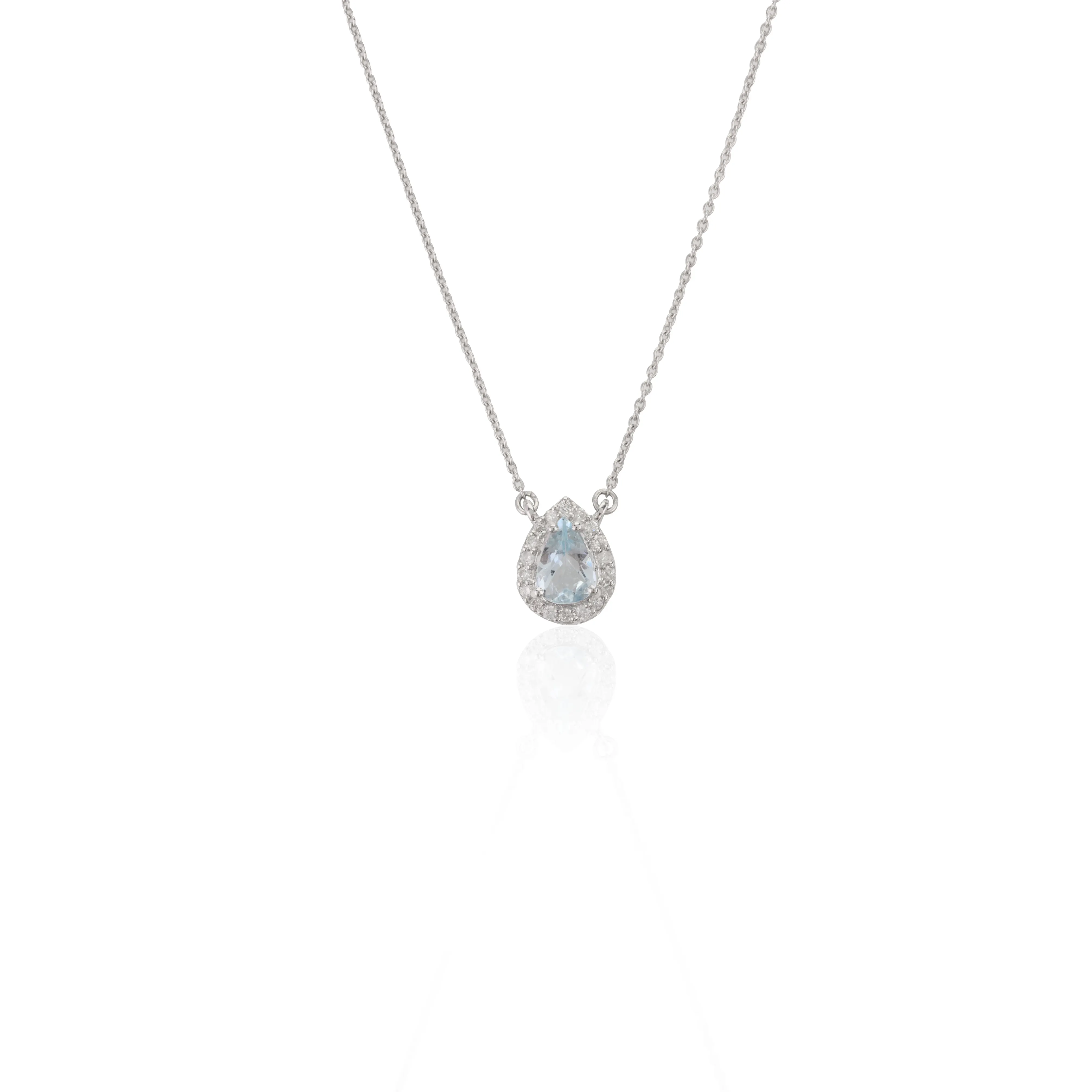 Wholesale Bulk New Fashionable 100% Natural Aquamarine & Diamond Pear Cut Chain Necklace 14k Solid White Gold Jewelry For Women