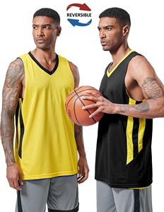 Maillot de basketball réversible personnalisable pour homme, imprimé en 3D, sans manches, col en V, coupe athlétique, 100 % polyester, fusion sans couture - Product Image 5