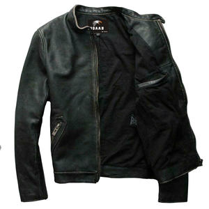 Veste en cuir pour homme, style biker décontracté, rétro, effet vieilli, cuir véritable, streetwear vintage, veste de moto en cuir - Product Image 5
