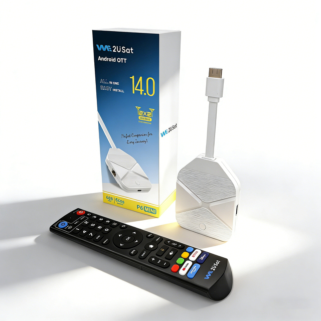 We2USat P6 Mini Android TV Stick 4GB RAM 64GB Amlogic S905Y4 Android 14.0 BT 5.0 Wifi 6 Streaming Device 6K Decoding VS Super-Bo
