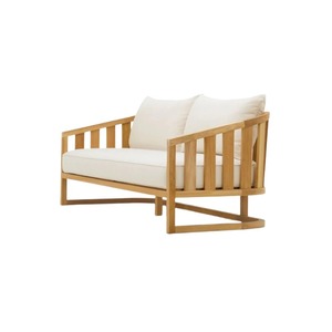 Minimalist Teak Wood Sofa Outdoor <b>Indoor</b> Scandinavian Retro Guest Chair Garden <b>Bench</b> Daybed with Premium Cushion Aesthetic - Product Image 3