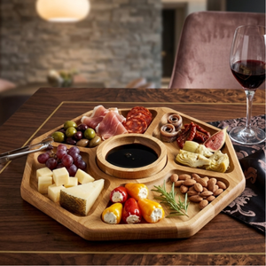 Tabla de servir octogonal de madera de roble de 35 cm con cuenco, acabado con aceite vegetal, tabla para queso y aperitivos, logotipo personalizado - Product Image 2