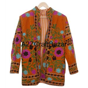 Chaqueta Suzani Bordada a Mano para Mujer, Abrigo de Terciopelo Indio Tejido, Kimono, Túnica Larga Estilo Boho, Ropa Exterior Étnica de Invierno con Botones - Product Image 1