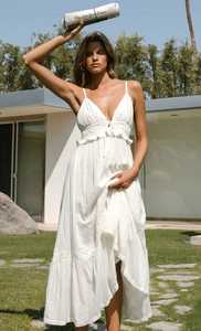 2025 blanco bohemio largo elegante cuello en V vacaciones ajuste holgado sin mangas con espalda descubierta verano Casual señoras vestido largo para mujer - Product Image 6