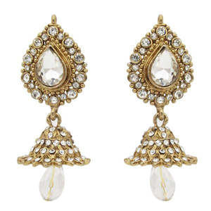 Boucles d'oreilles Jhumki en pierre autrichienne plaquée or 1300823 Kriaa avec diamant taillé princesse et perle pour fiançailles - Product Image 1