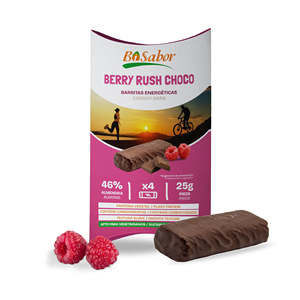 Barretta Energetica Berry Rush Choco Bisabor alle Mandorle con Ripieno al Lampone e Rivestimento al Cacao, Snack Salutare per Atleti, Confezione da 4x25g, Scatola da 10 - Product Image 1