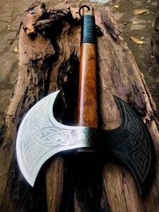 Handmade Vikings Double-Head Tomahawk Hatchet High Carbon Steel Industrial Grade Splitting Tool with Leather Sheath on Sale - Product Image 5