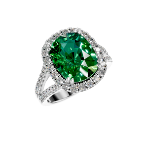 Premium Lab Grown <b>Emerald</b> Natural Stone <b>Ring</b> with Diamond Halo 1 Carat Prong Setting Sterling <b>Silver</b> for Wedding Engagement - Product Image 1