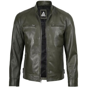 High Quality Soft Sheep Leather Zip V-neck <b>Heated</b> <b>Jacket</b> Unisex Custom Retro-Style 'Stone Worn' Slim Fit Heavyweight Motorcycle - Product Image 4