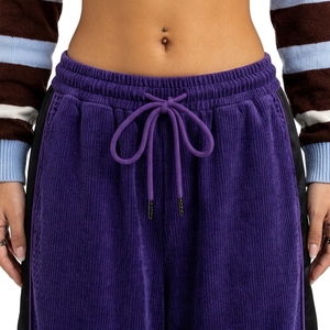 Pantalon large en velours côtelé 100 % coton léger personnalisé pour femme, coupe décontractée, taille à cordon, empiècements latéraux contrastants, style streetwear - Product Image 4