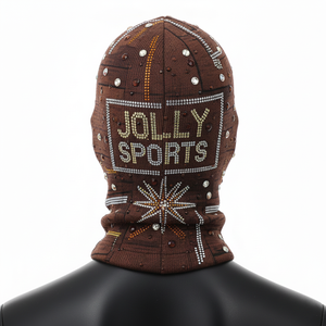 Balaclava en tricot de luxe pour homme, 220 GSM, coton et polyester, chaud, marron, couvrant tout le visage, avec logo thermique en cristal, balaclava pour homme - Product Image 2