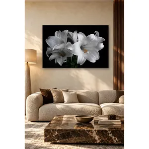 Impression sur toile de lys blancs Fida sur fond noir - Product Image 1