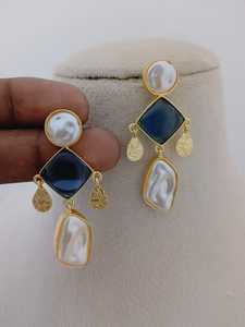 Juego de pendientes colgantes de prisma de perlas geométricas modernas de fusión elegante, pendientes colgantes de moda de diseño personalizables de latón pesado hechos a granel - Product Image 5