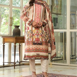 Graceful Modern Muselina Impresión digital Kurti Conjuntos Pantalones Dupatta Elegante Ropa étnica lista para usar Mujeres Servicio OEM - Product Image 1