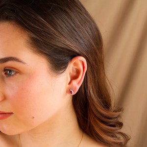 ต่างหูทับทิมแท้ต่างหูลูกแพร์ตัด925เงินสเตอร์ลิง14K ชุบทองเครื่องประดับทับทิมของขวัญสำหรับวันครบรอบของเธอ - Product Image 5