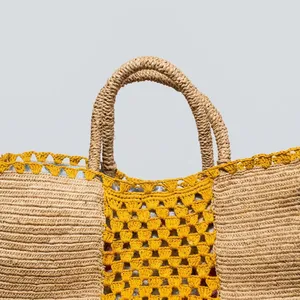 Handmade <b>Raffia</b> Macrame <b>Shoulder</b> <b>Bag</b> with Diamond Lattice Pattern Portable Tote for Women Fashion Daily Travel - Product Image 4