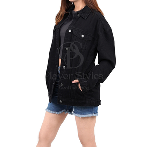 Chaqueta de mezclilla de algodón acolchada ajustada para mujer, transpirable, lavada sólida con piel de oveja, estilo de invierno con botones negros personalizables - Product Image 2