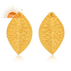 Boucles d'oreilles pendantes en argent sterling plaqué or 18 carats, design feuille, demi-bijoux fins, fabricant - Product Image 4