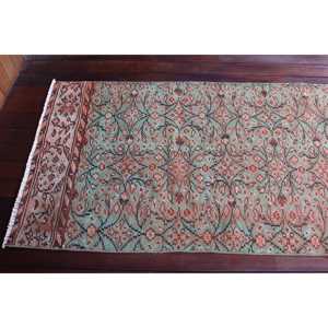 Tapis turc 2,9 x 8,8 pieds, tapis de couloir vintage, tapis uni vert et marron - Product Image 4