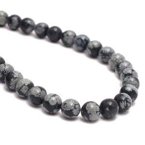 Chaîne de perles rondes en obsidienne flocon de neige naturelle, 15 pouces, pierre précieuse noire, marque Chakralum, pour la fabrication de bijoux, vente en gros - Product Image 3