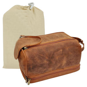 Kit de rasage de luxe vintage haut de gamme pour homme en cuir pour sac, double fermeture éclair, pliable, durable, grand rangement, cosmétique tendance - Product Image 1