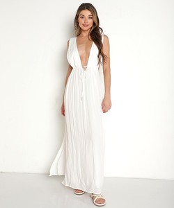 ชุดเดรสแม็กซี่สีขาวเปิดหลังเซ็กซี่ชุดเดรสแฟชั่นใหม่สำหรับผู้หญิงเดรสลำลองสีขาวผ้าย้อมสีพื้นแบบหลวม - Product Image 4