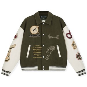 แจ็กเก็ตเบสบอลปักลายกำมะหยี่ไม่มีลายสำหรับผู้ชายเสื้อแจ็กเก็ตเบสบอลสำหรับนักศึกษามหาวิทยาลัยแฟชั่นโอเวอร์ไซส์ - Product Image 5