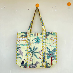 Sac fourre-tout en coton matelassé à imprimé jungle, style bohème, pour l'été, en gros, cadeau de festival, grand sac de voyage, shopping, sport, pique-nique - Product Image 1