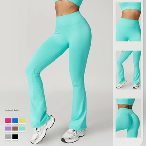 Mallas deportivas elásticas de cintura media para mujer, sin costuras, sólidas, fruncidas en el trasero, entrenamiento, gimnasio, Fitness, Yoga, informales, 100% de algodón - Product Image 2