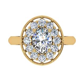 Anillo Halo Floral Vintage con un Diamante Ovalado Cultivado en Laboratorio, Engastado en Oro Amarillo Fino de 10K, Clásico y Personalizable para Mujer - Product Image 1