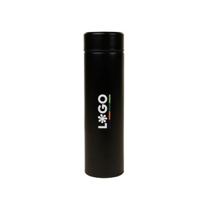 Termo ecológico de acero inoxidable negro de 500ml, totalmente personalizable en infusor plateado a todo color, incluido para juegos de regalo - Product Image 1