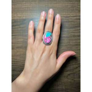 Dane Skeets <b>Boho</b> Cotton Candy Dahlia Sterling <b>Silver</b> <b>Ring</b> Size 7 Natural Stone Bezel Set Oval Cut Fine Jewelry for Everyday Wear - Product Image 5