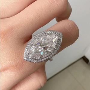 แหวนหมั้น925สีเงินสองชั้นพร้อมมาร์คีสตัดสีขาวเพชรโมอิสอัญมณีสแตนเลสสีทึบสำหรับเป็นของขวัญ - Product Image 5