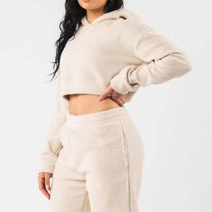 Conjunto de sudadera informal de dos piezas de invierno para mujer, Tops cortos con capucha, sudadera con cintura alta, pantalones bombachos largos, trajes para correr, chándal - Product Image 4