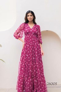 Kết hợp các yếu tố nhiệt hạch nặng giả georgette với công việc in kỹ thuật số hoàn toàn bên trong đính kèm nặng <span class=keywords><strong>Malai</strong></span> kurti/Bộ Váy - Product Image 2