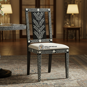 <b>Black</b> & <b>White</b> Bone Inlay <b>Dining</b> <b>Chair</b> with Floral Carving Durable & Eco-Friendly for Modern Interiors Warehouse & Hotel Use - Product Image 1