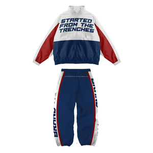 Wholesale 100% Cotton Printed Solid Jogging Tracksuit Men's <b>Zip</b>-<b>Up</b> <b>Jacket</b> Nylon Windbreaker Custom Logo Streetwear Plus Size - Product Image 2